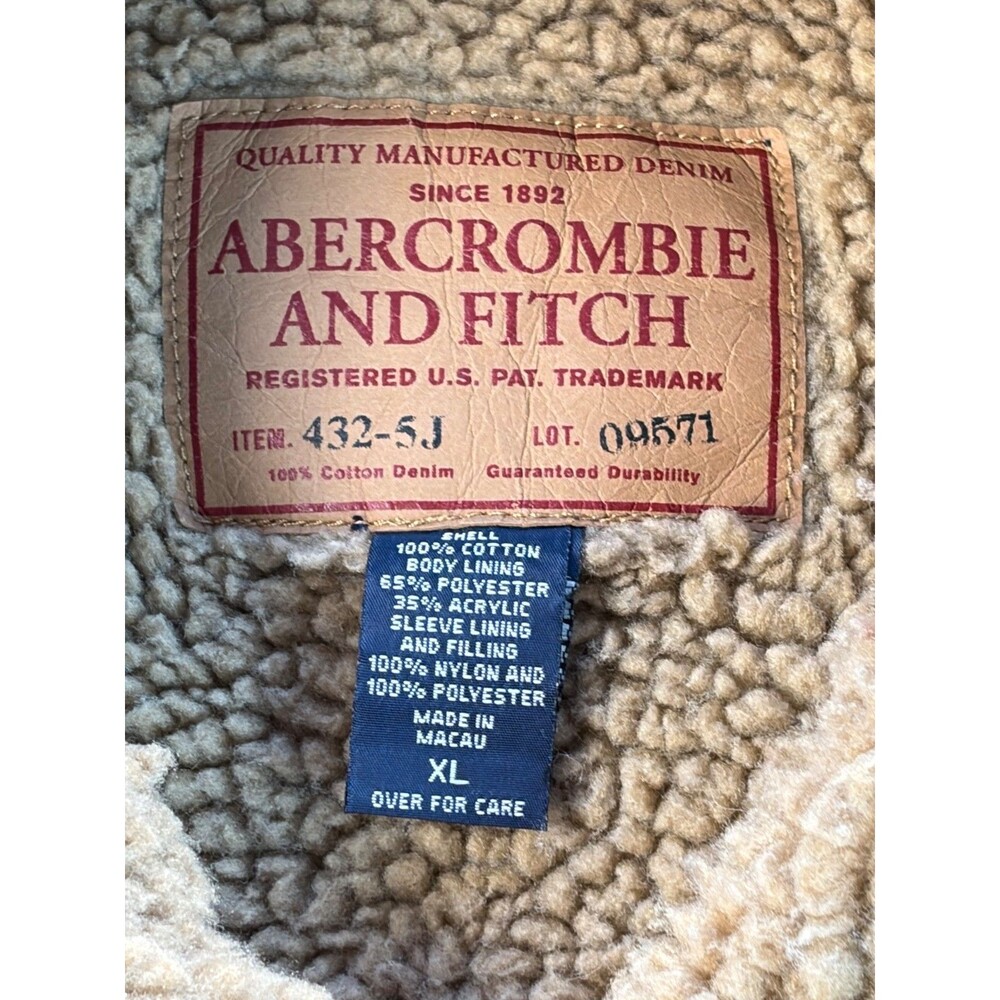 Abercrombie & Fitch Mens XL Sherpa Lined Denim Trucker Jacket Coat Y2K Vintage - Picture 2 of 7